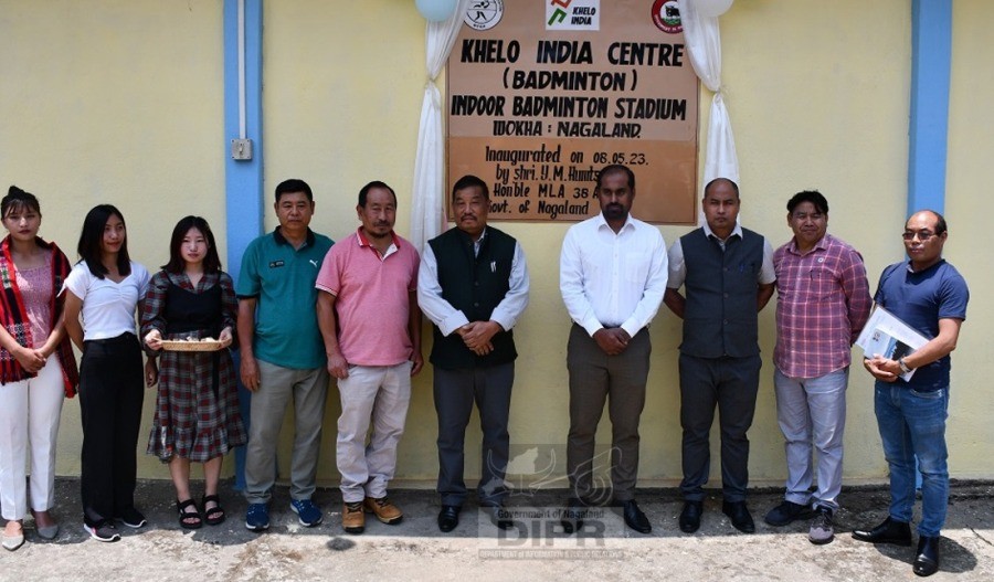 Officials during the inauguration of Khelo India Centre at Indoor Badminton Stadium, Wokha on May 8. (DIPR Photo)
